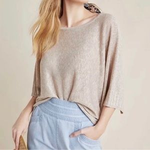 Anthropologie Alicia Gold Shimmer Pullover Linen Blend Sweater Tee S